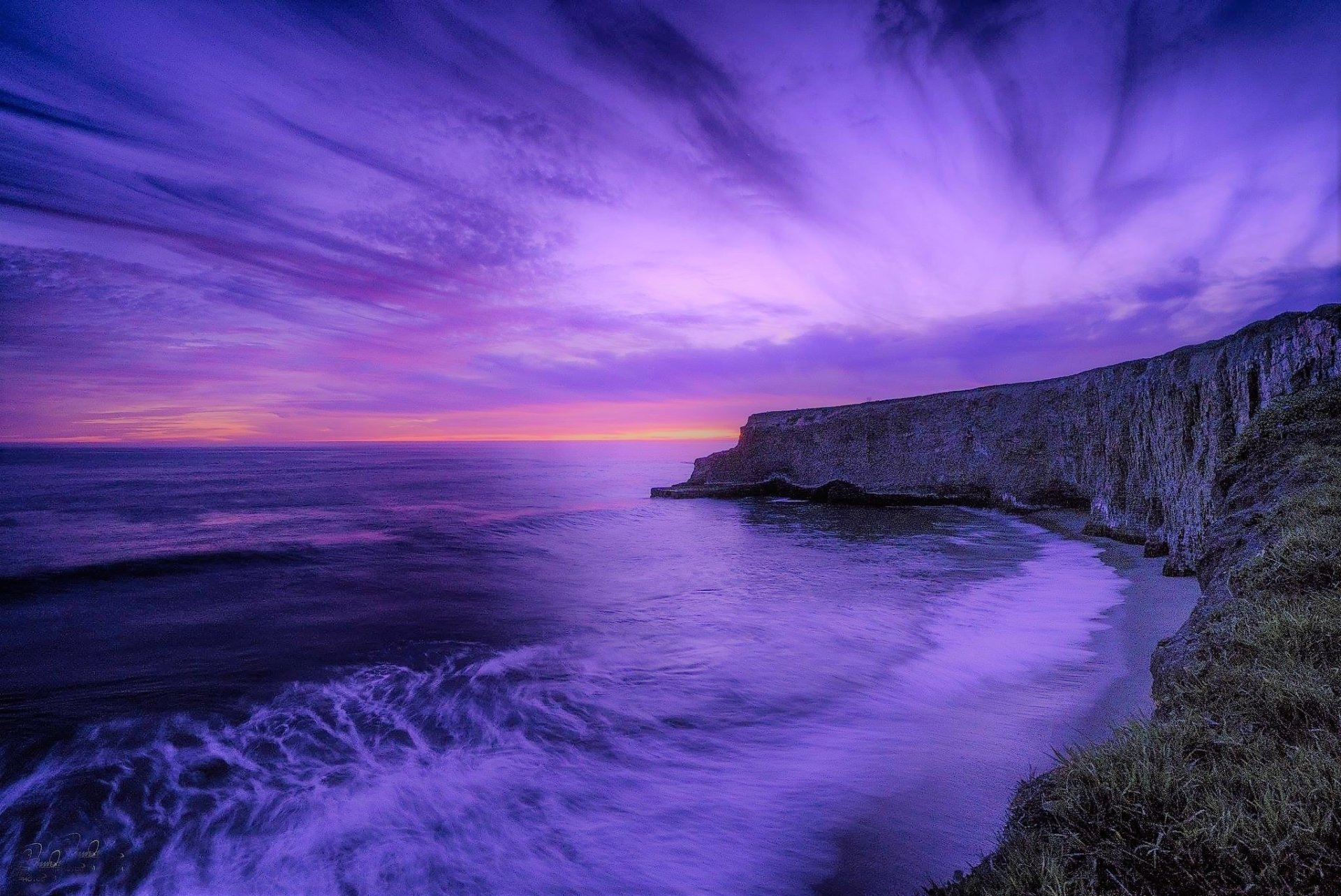 Purple Sunset over Ocean. 