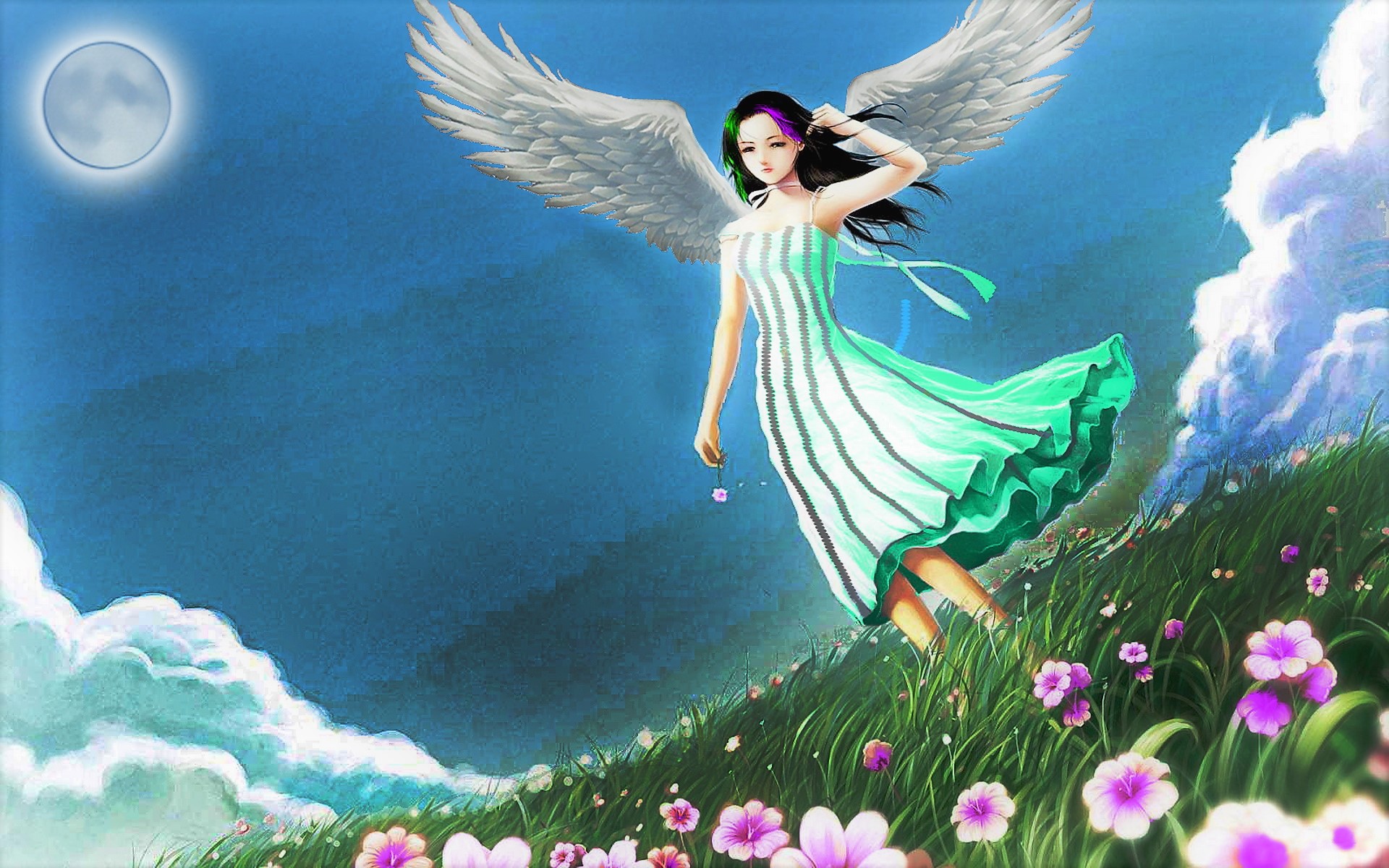 Anime Angel in Flower Field - Image Abyss