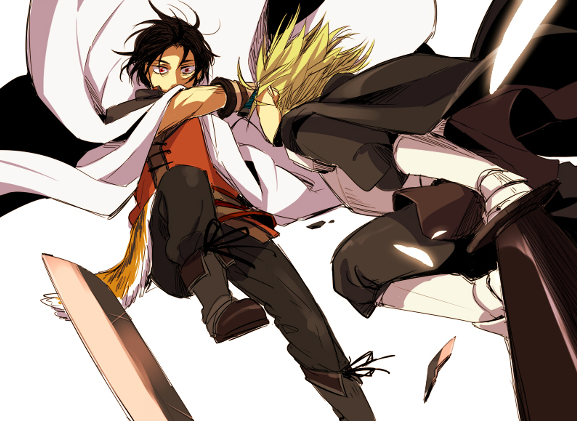 sword black hair blonde Anime pixiv fantasia: new world Image