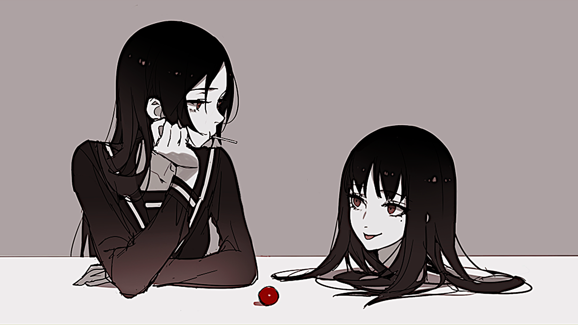 apple black eyes black hair Anime Original Image