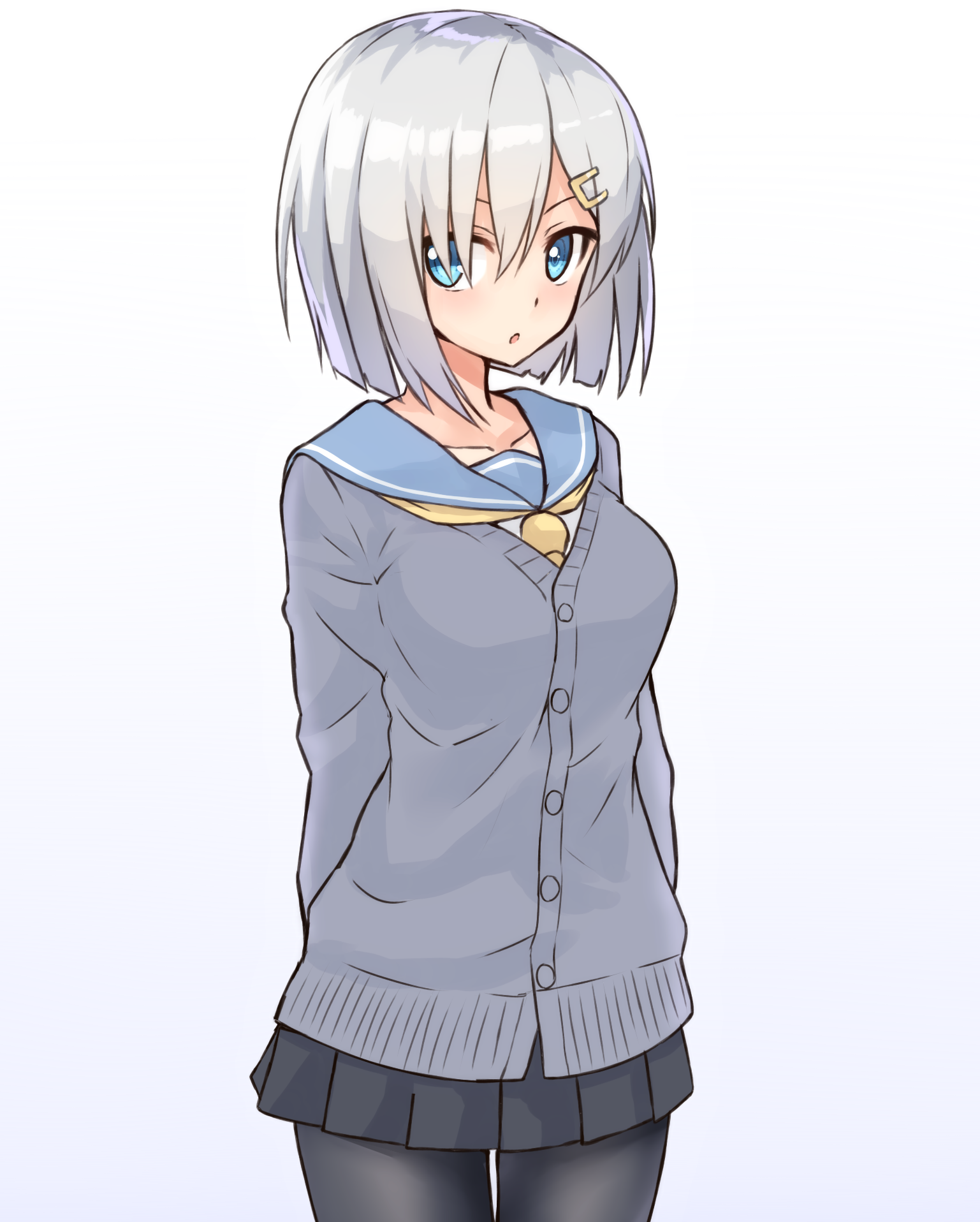 sweater skirt blue eyes white hair Hamakaze (Kancolle) Anime Kantai Collection Image