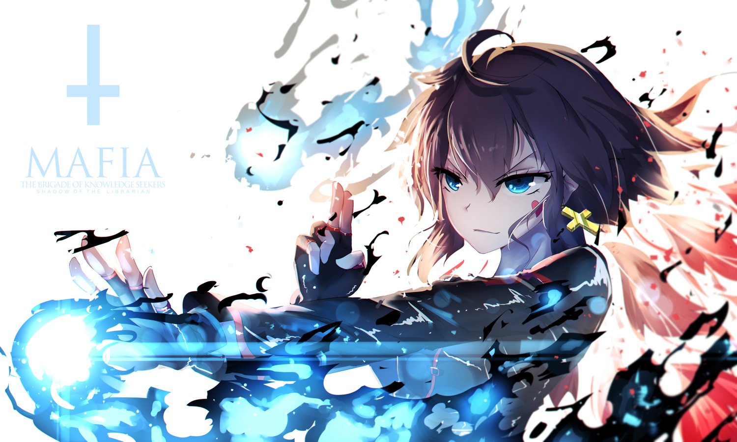 Download Blue Eyes Brown Hair Cross Anime Original Image