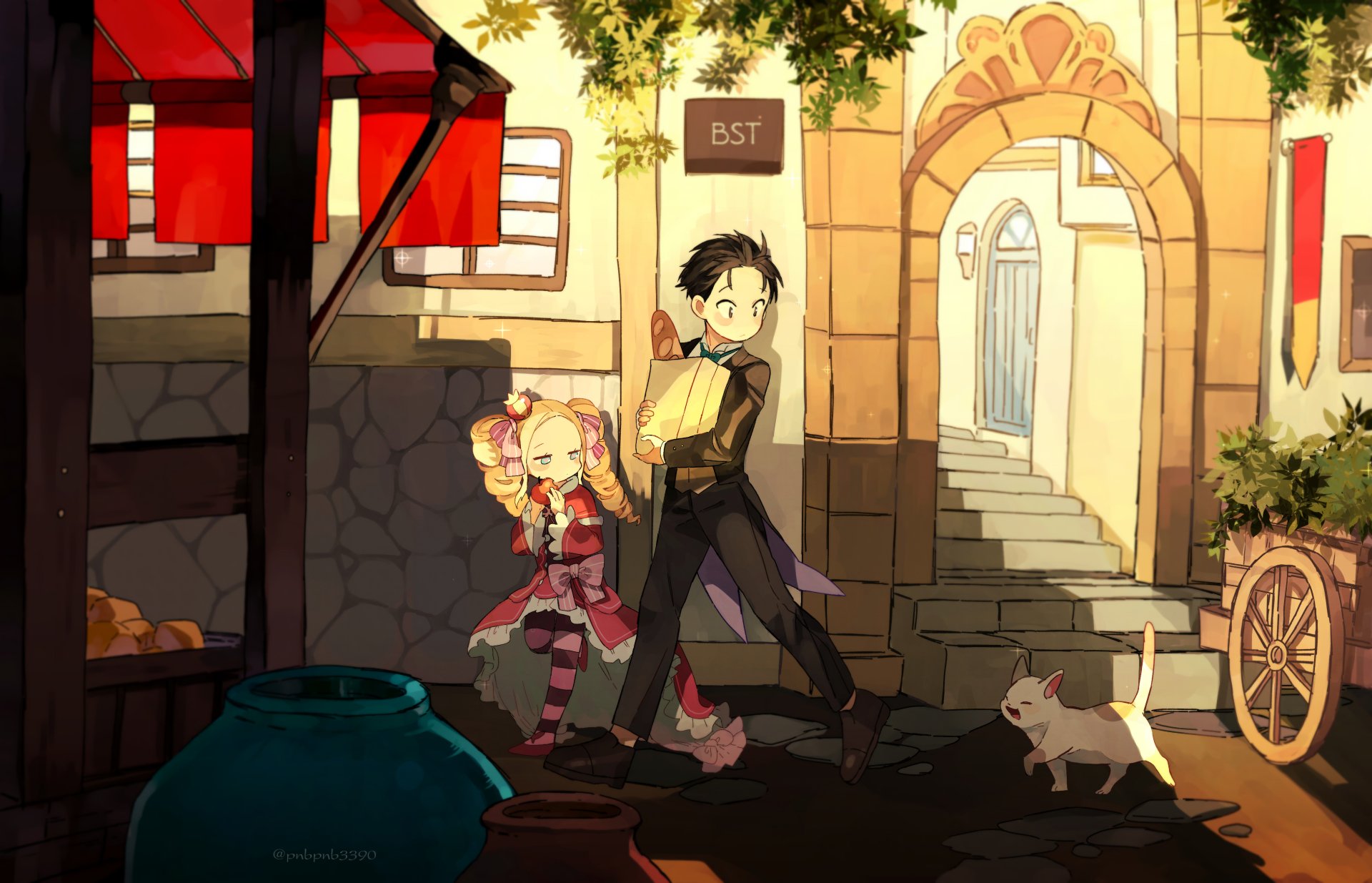 Download Blonde Black Hair Shop Cat Subaru Natsuki Beatrice (Re:ZERO) Anime Re:Zero - Starting Life In Another World Anime Cat Image