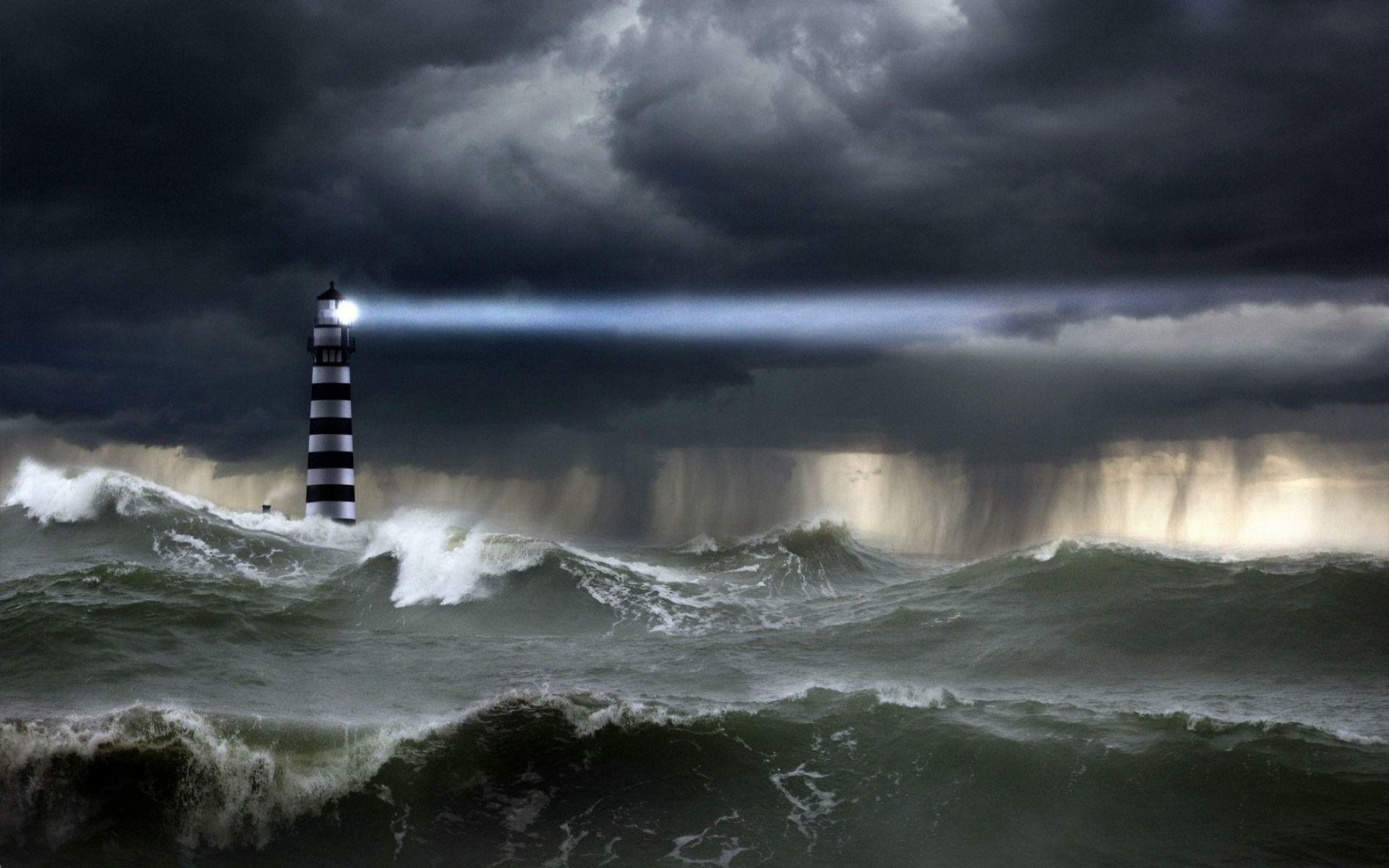 picture of lighthouse keeper in storm