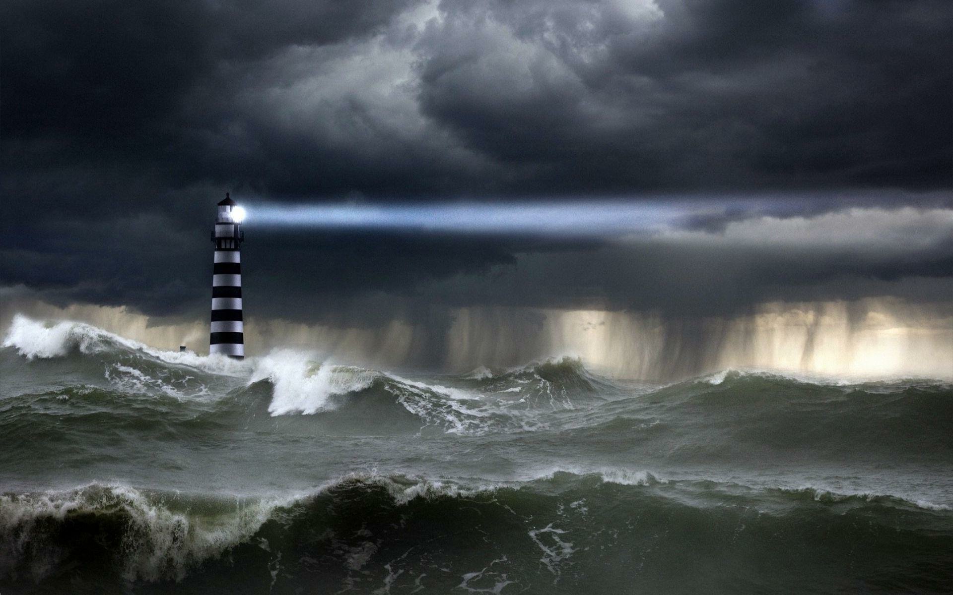 Download Cloud Sky Wave Sea Ocean Storm Artistic Lighthouse Image