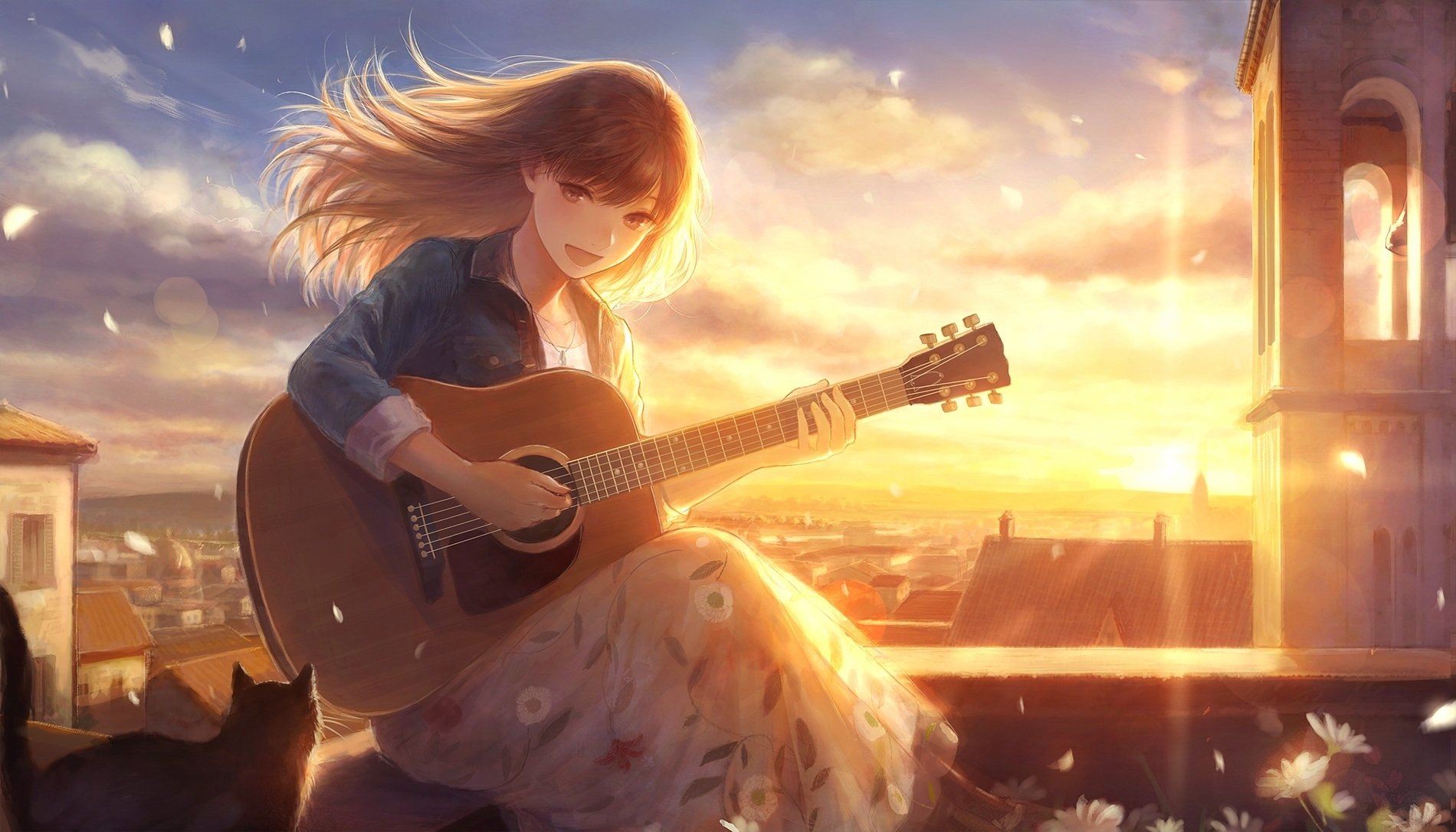 Download Roof Guitar Anime Original Image