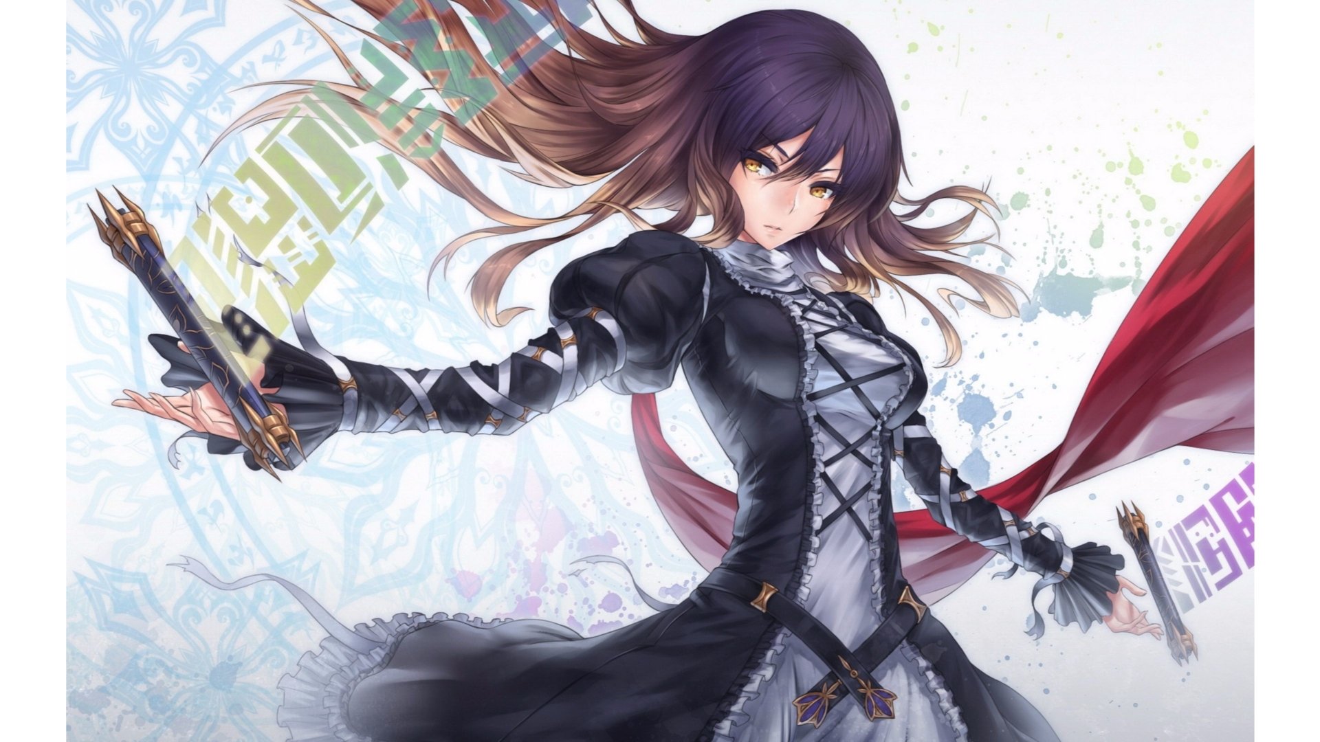 orange eyes brown hair sword Anime Touhou Image