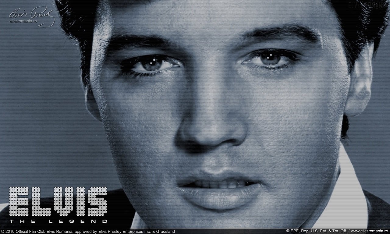 Close-up black-and-white portrait of Elvis Presley, iconic figure in Rock & Roll music, showcasing his classic expression and signature style.