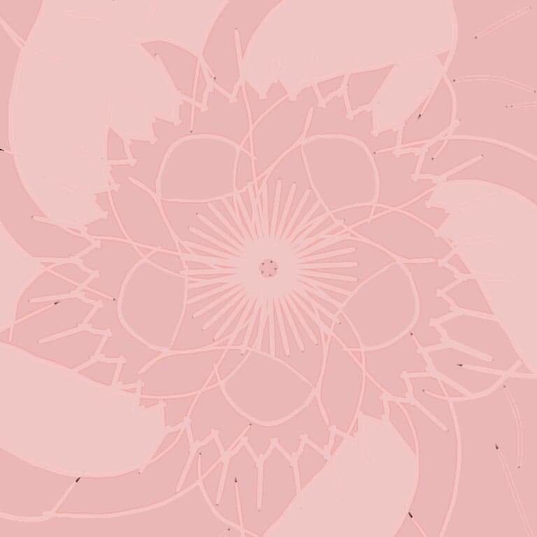 Abstract pink mandala-like floral design with layered petals and subtle texture radiating from a central starburst.