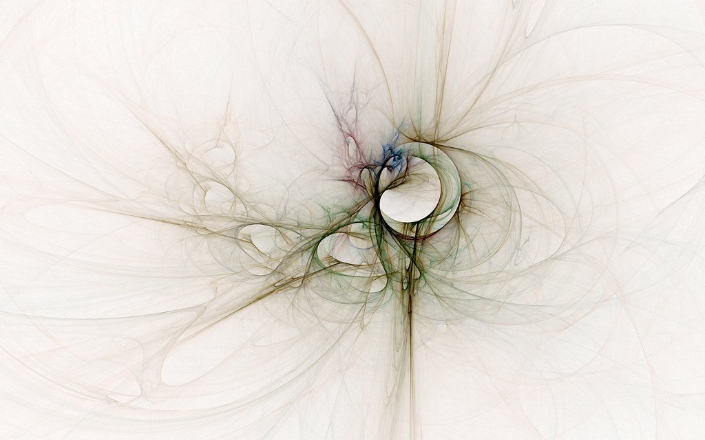 An abstract composition featuring flowing lines and shapes in subtle shades over a white background, creating a sense of movement and depth.