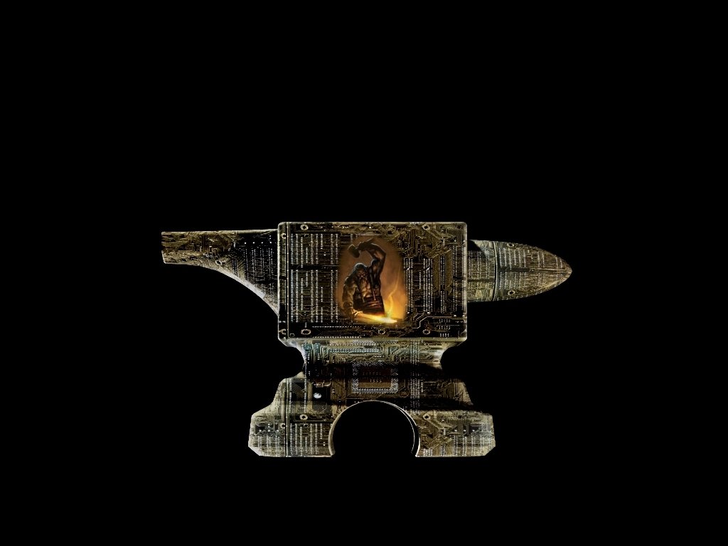 A mystical anvil adorned with intricate symbols, embodying themes of mythology and fantasy, stands against a pitch-black background, evoking a sense of enchantment and ancient power.