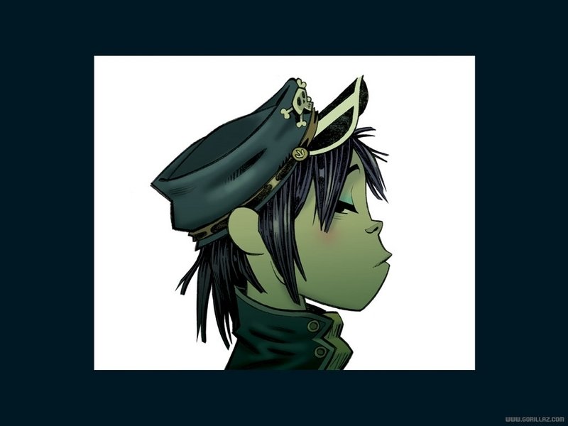 A profile of a character from Gorillaz, showcasing a green face and distinctive hat, embodying the band's unique music and artistic style.