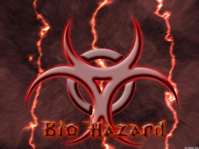 A striking sci-fi image featuring a bold biohazard symbol surrounded by dynamic, glowing red and orange patterns, conveying a sense of danger and otherworldliness.