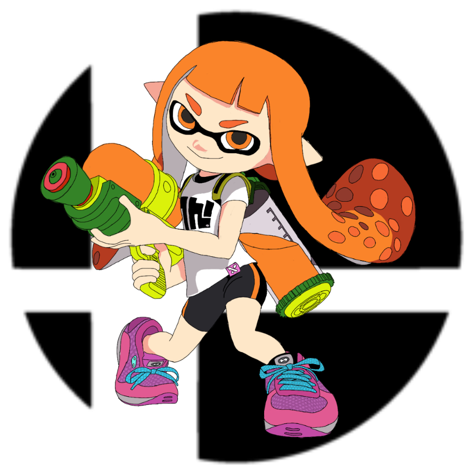 Inkling PFP with the Smash Bros's Logo behind her by SuperSloth553