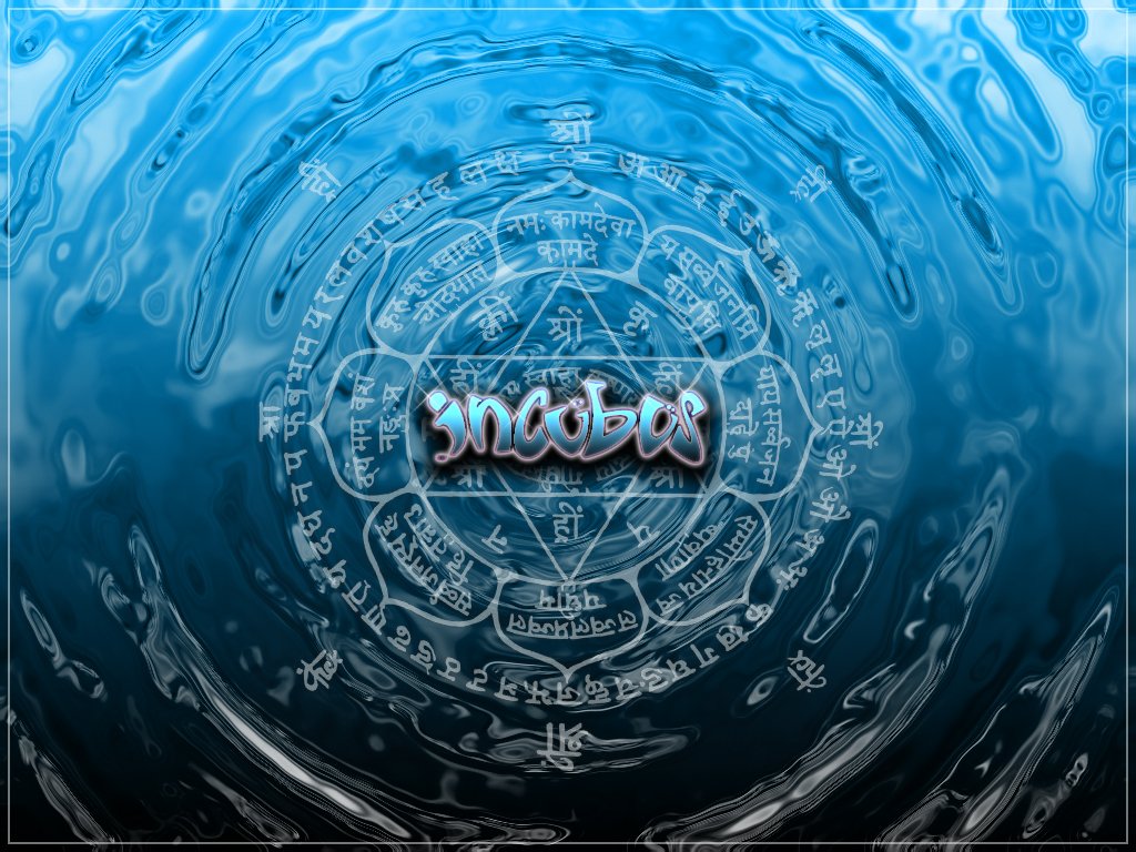 A vibrant blue image featuring the word Incubus surrounded by intricate patterns, reflecting themes of music and creativity associated with the band Incubus.