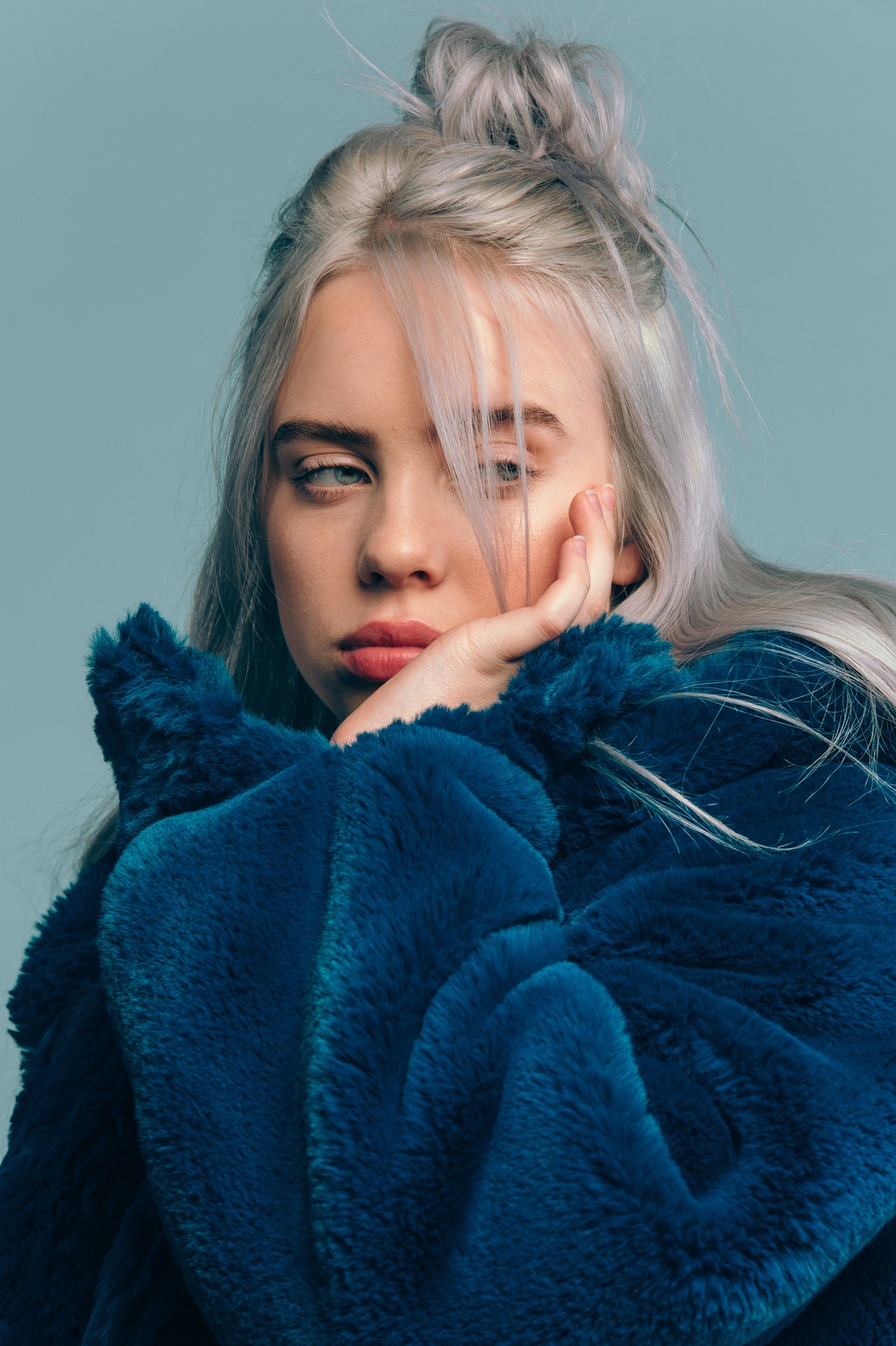 music Billie Eilish portrait blue fur coat young woman Image