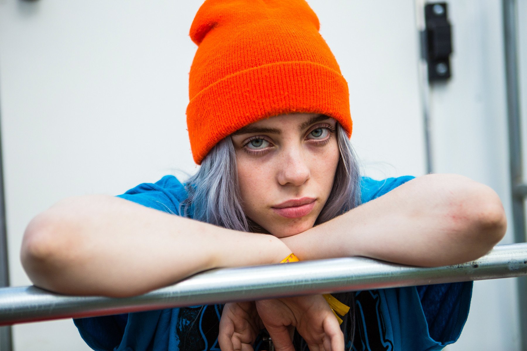 music Billie Eilish orange beanie casual fashion portrait Image