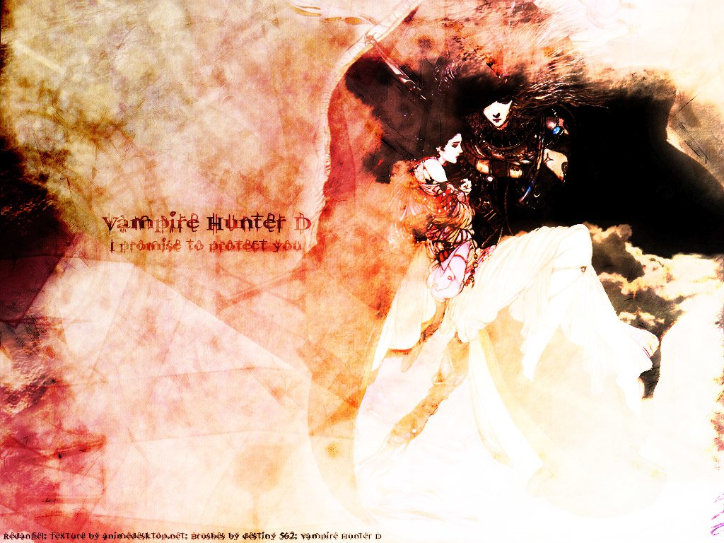 An abstract artistic rendition inspired by the anime Vampire Hunter D, featuring ethereal figures and a haunting color palette that evokes a dark, mysterious atmosphere.