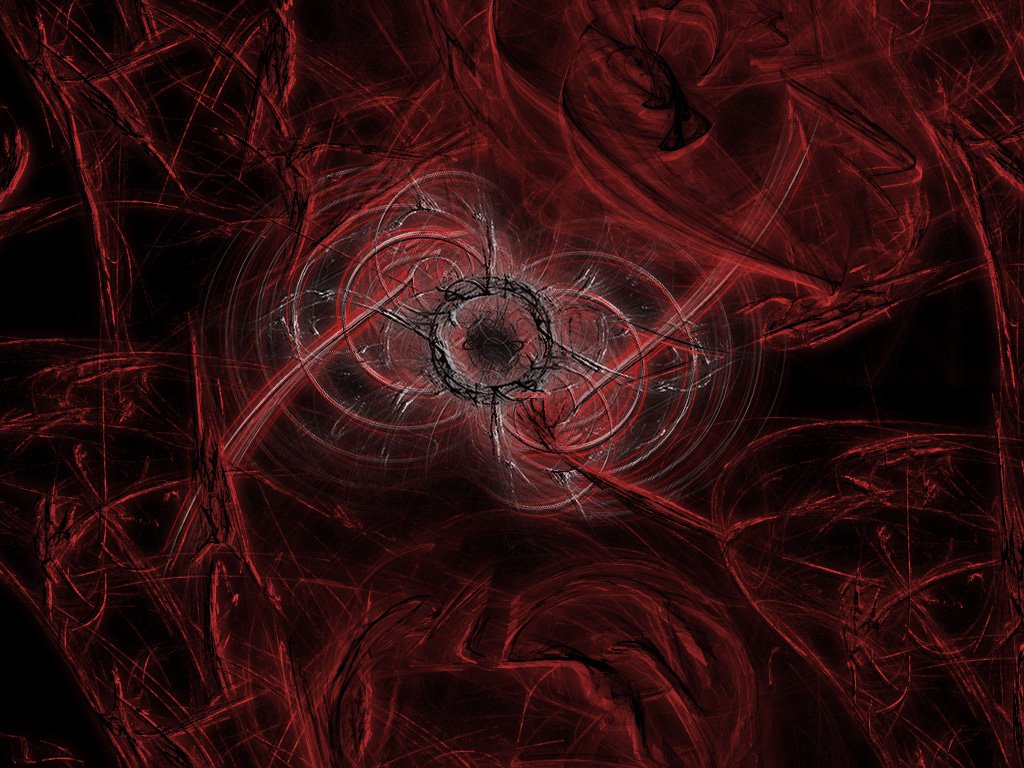 An abstract composition featuring intricate, swirling patterns in deep red with hints of silver, creating a dynamic and captivating visual experience.