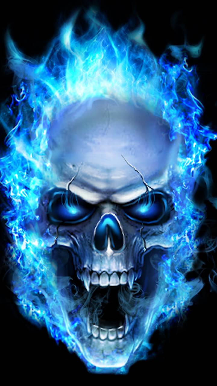 Blue Fiery Skull