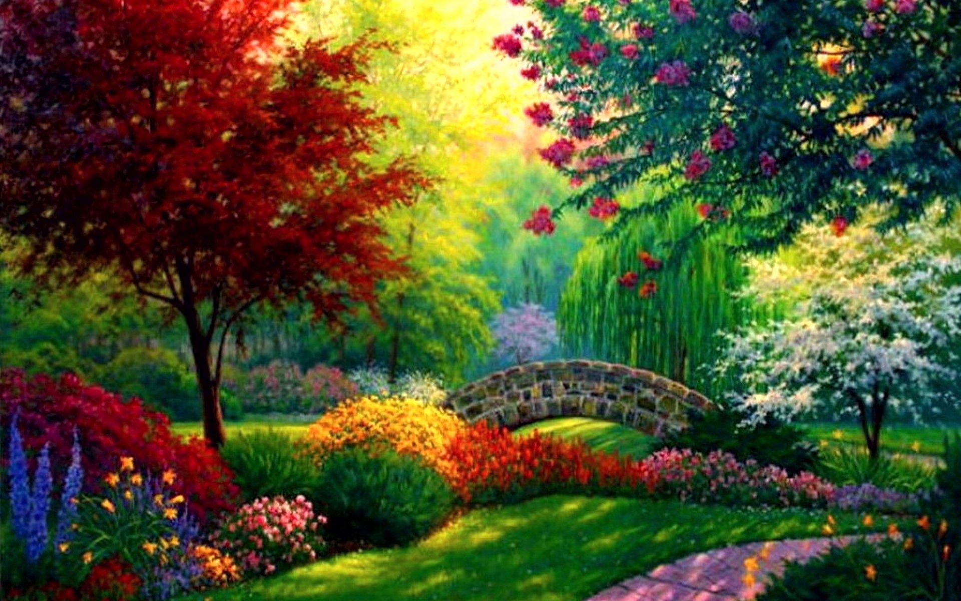 Bridge in Colorful Garden