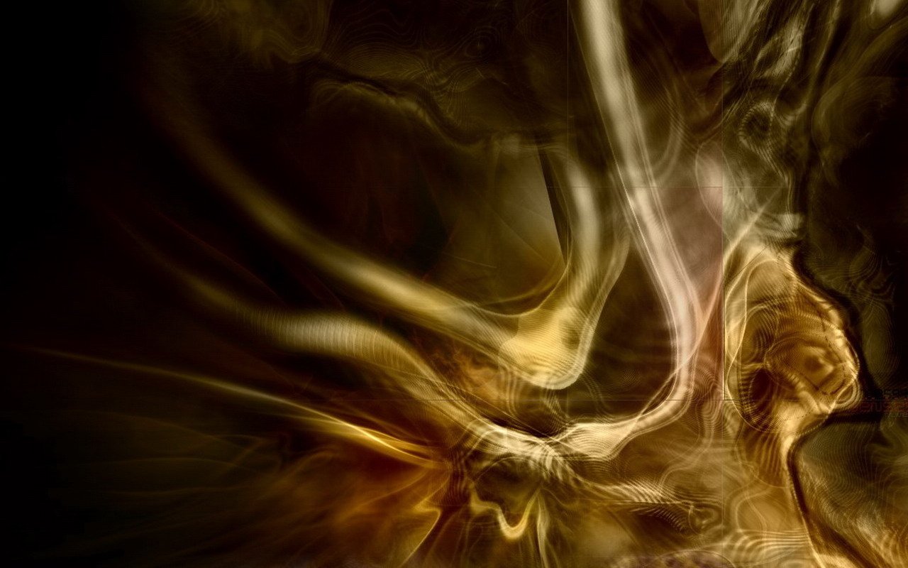 An abstract composition featuring swirling, fluid patterns in warm gold and brown tones, creating a sense of movement and depth in a cool, artistic style.