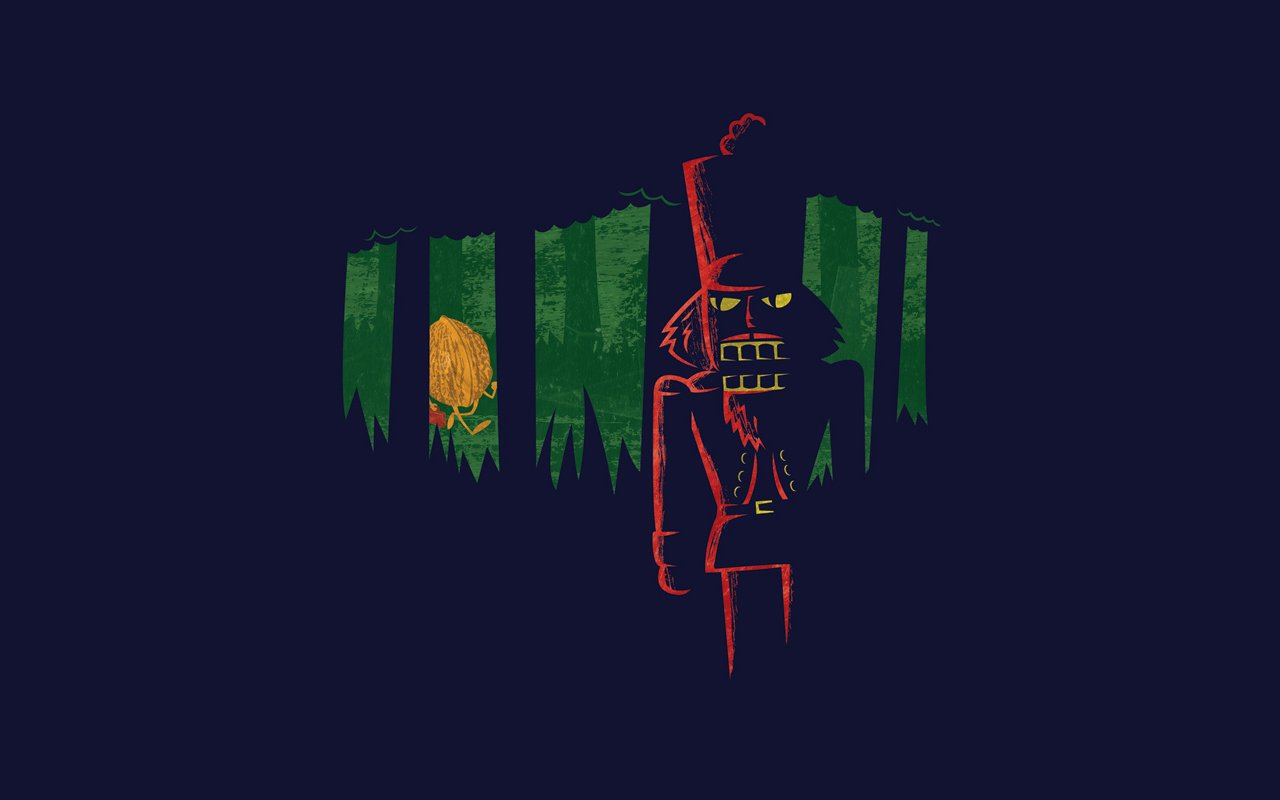 A dark, scary scene featuring a looming figure in a tall hat standing among eerie green trees, with a haunting presence in the background that enhances the ominous atmosphere.