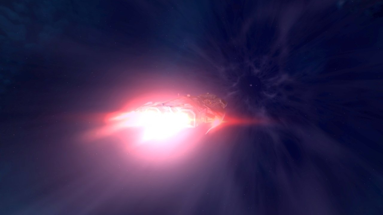 A vivid depiction of a cosmic explosion, showcasing the stunning visuals of the video game EVE Online, set against a backdrop of deep space and swirling colors.
