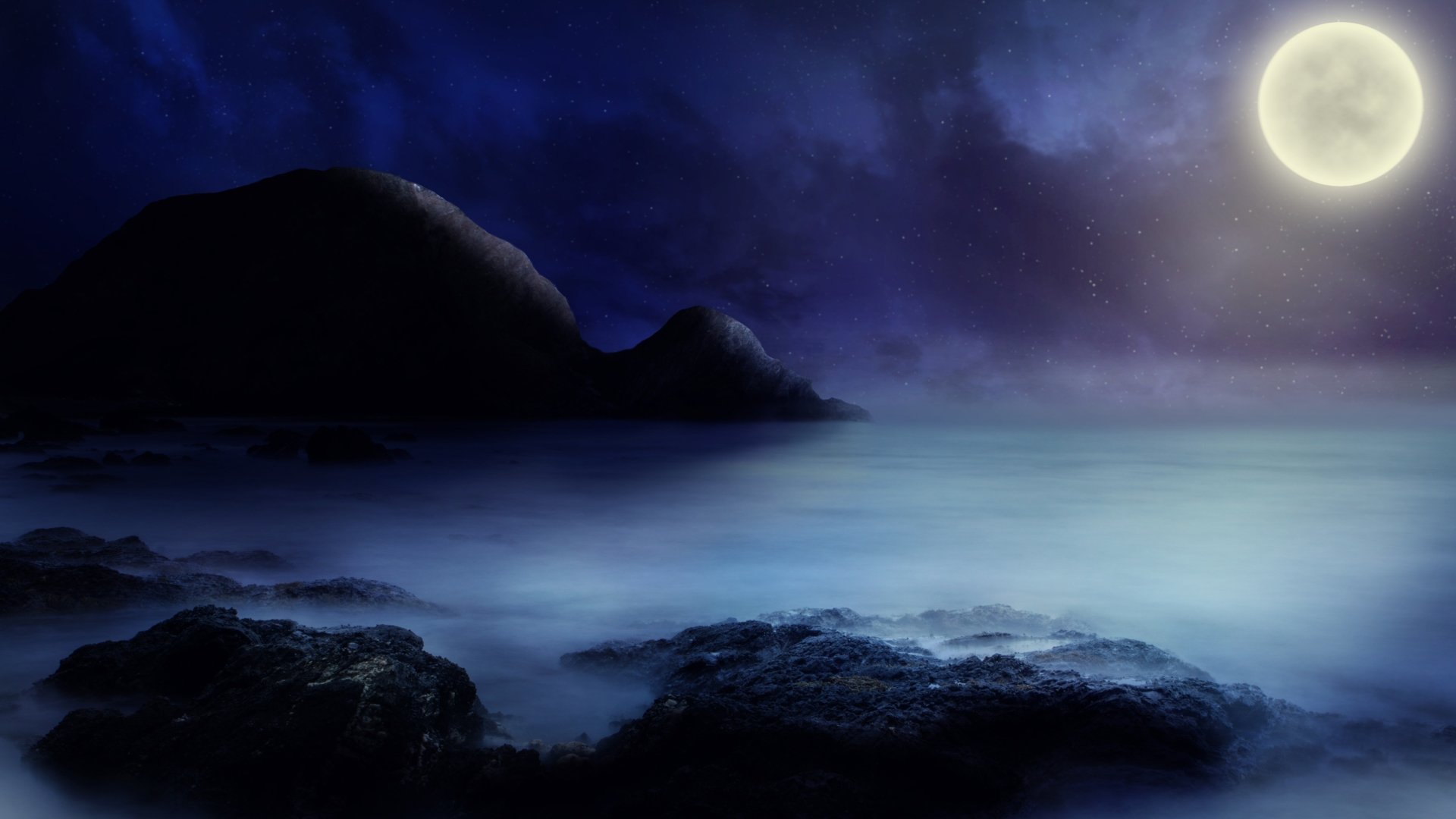  Full Moon over Misty Ocean