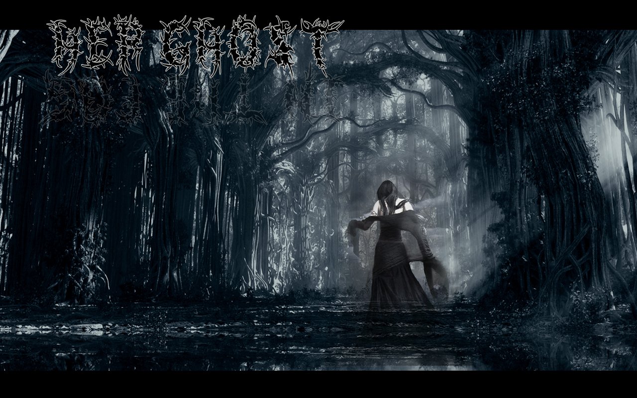 A mysterious figure in dark attire stands amidst a shadowy, moonlit forest, surrounded by twisted trees and an ethereal atmosphere, evoking a sense of intrigue and eeriness.