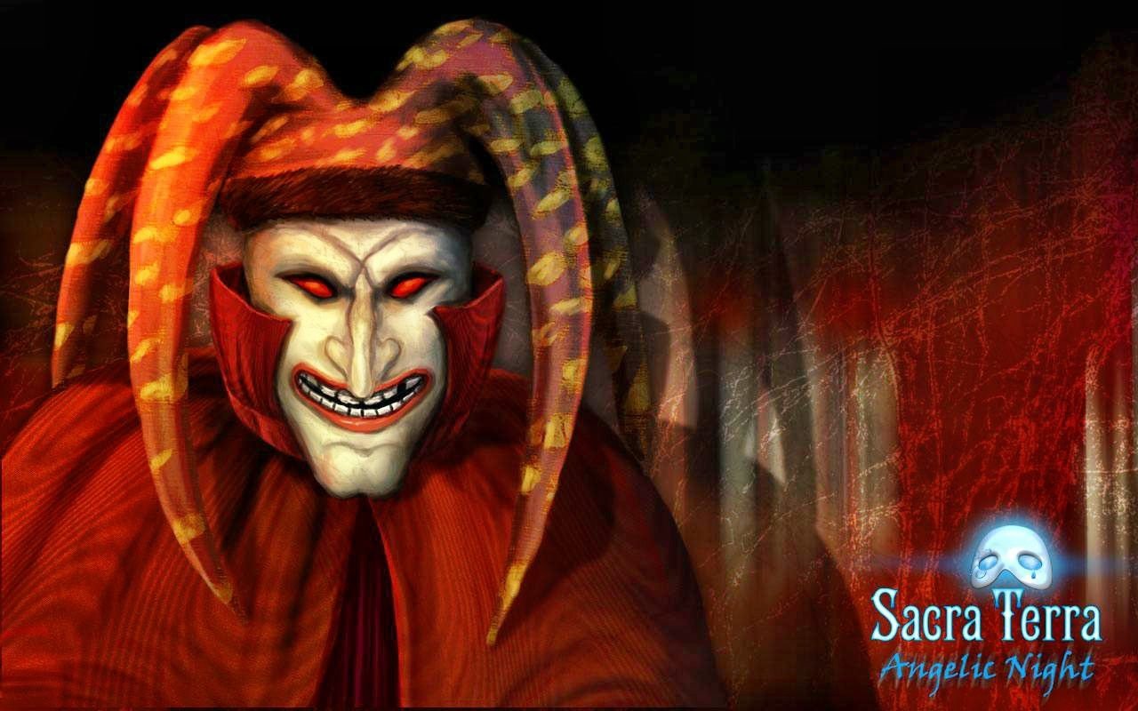 A sinister clown figure with a menacing smile and vibrant, striped headpiece emerges from a dark, eerie background, evoking a chilling atmosphere.