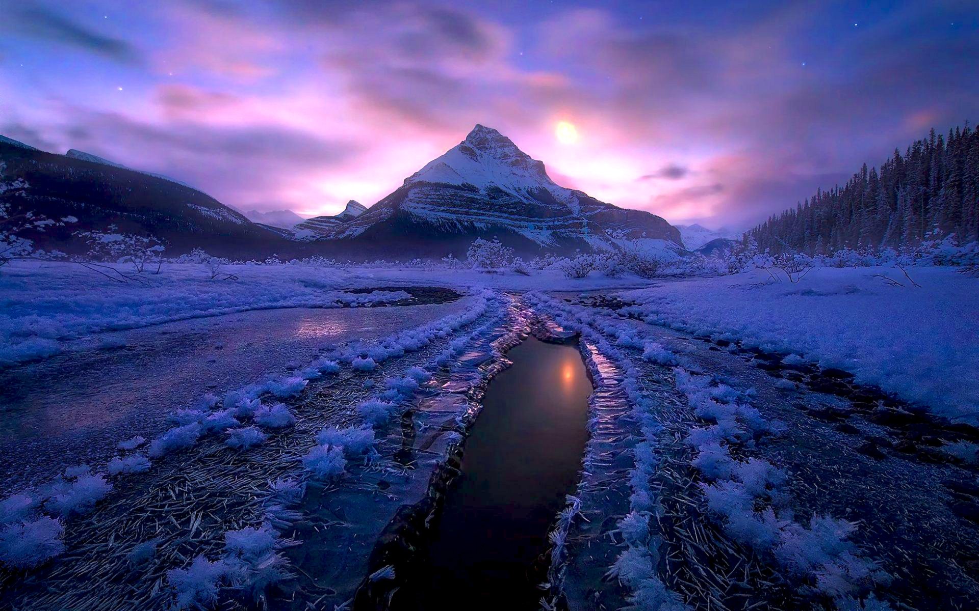 Download Sunset Snow Mountain Landscape Nature Winter Snowy Mountain Winter Sunset Image