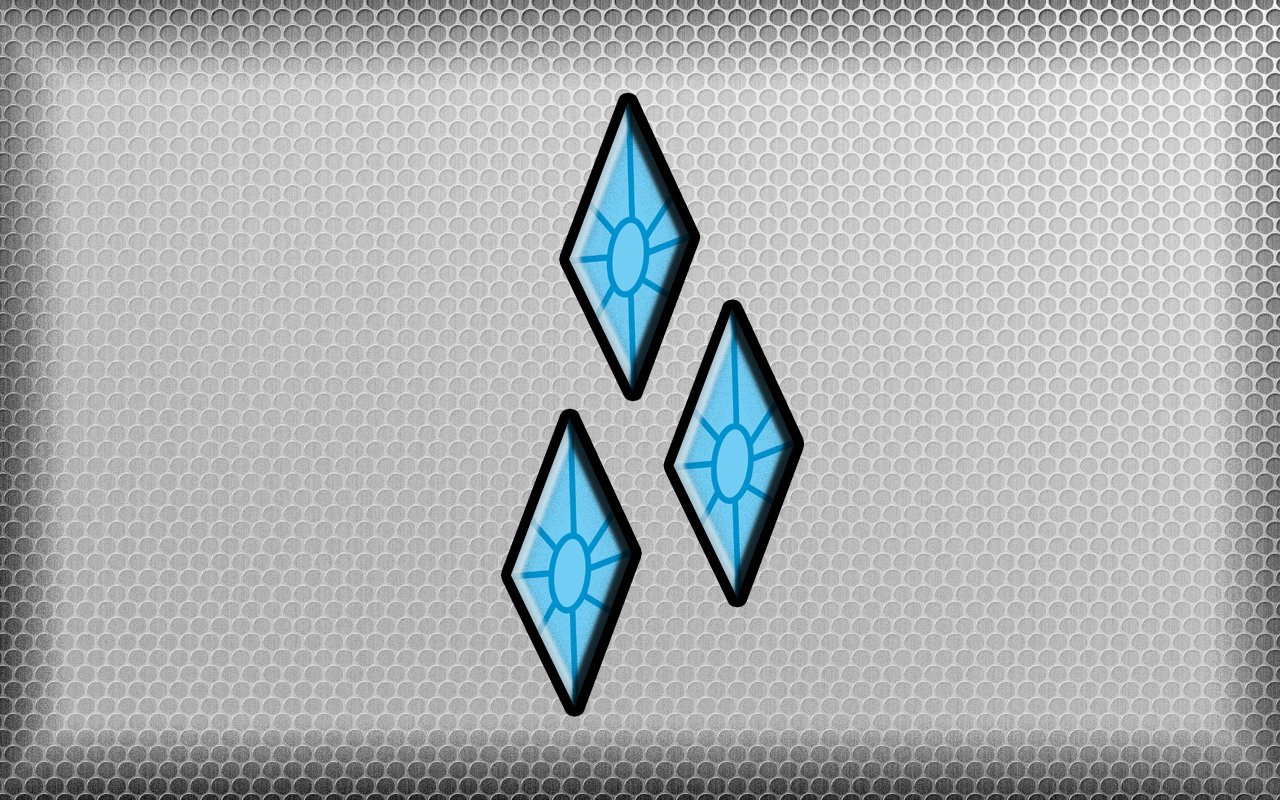 Ink-style depiction of Rarity's blue diamond cutie mark from the TV show My Little Pony: Friendship Is Magic on a textured gray honeycomb background.