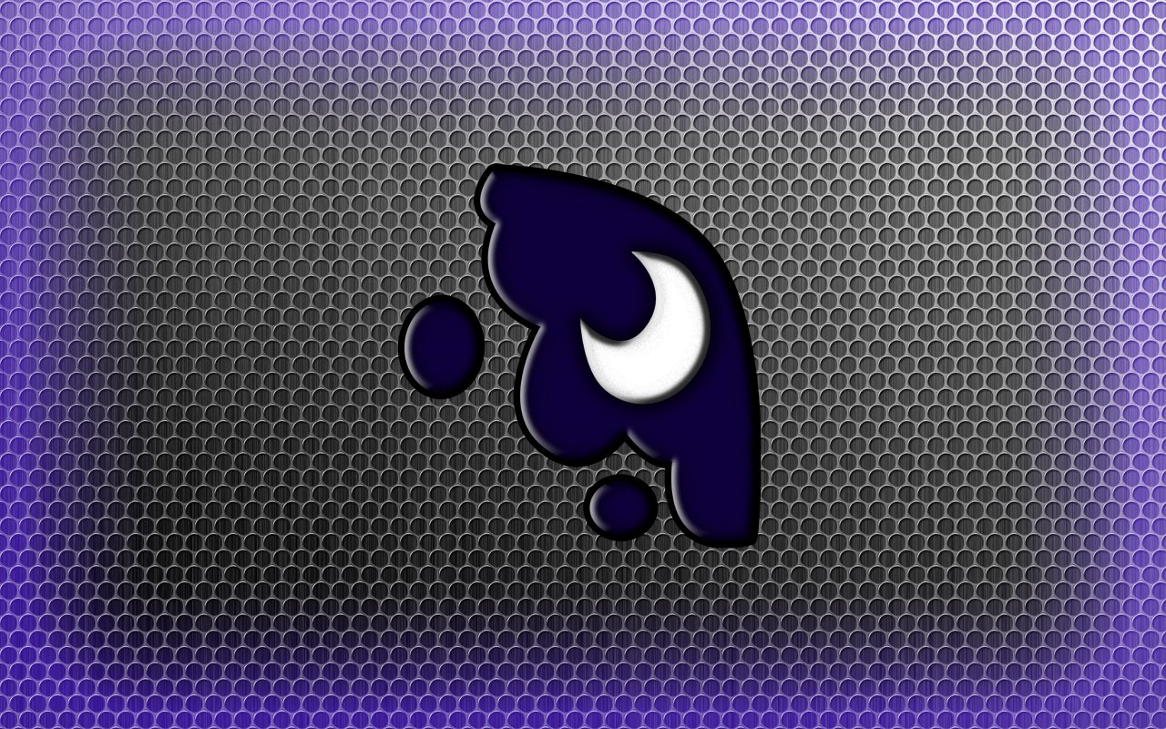 Stylized dark blue crescent moon emblem representing Princess Luna from the TV show My Little Pony: Friendship Is Magic on a textured hexagonal background.