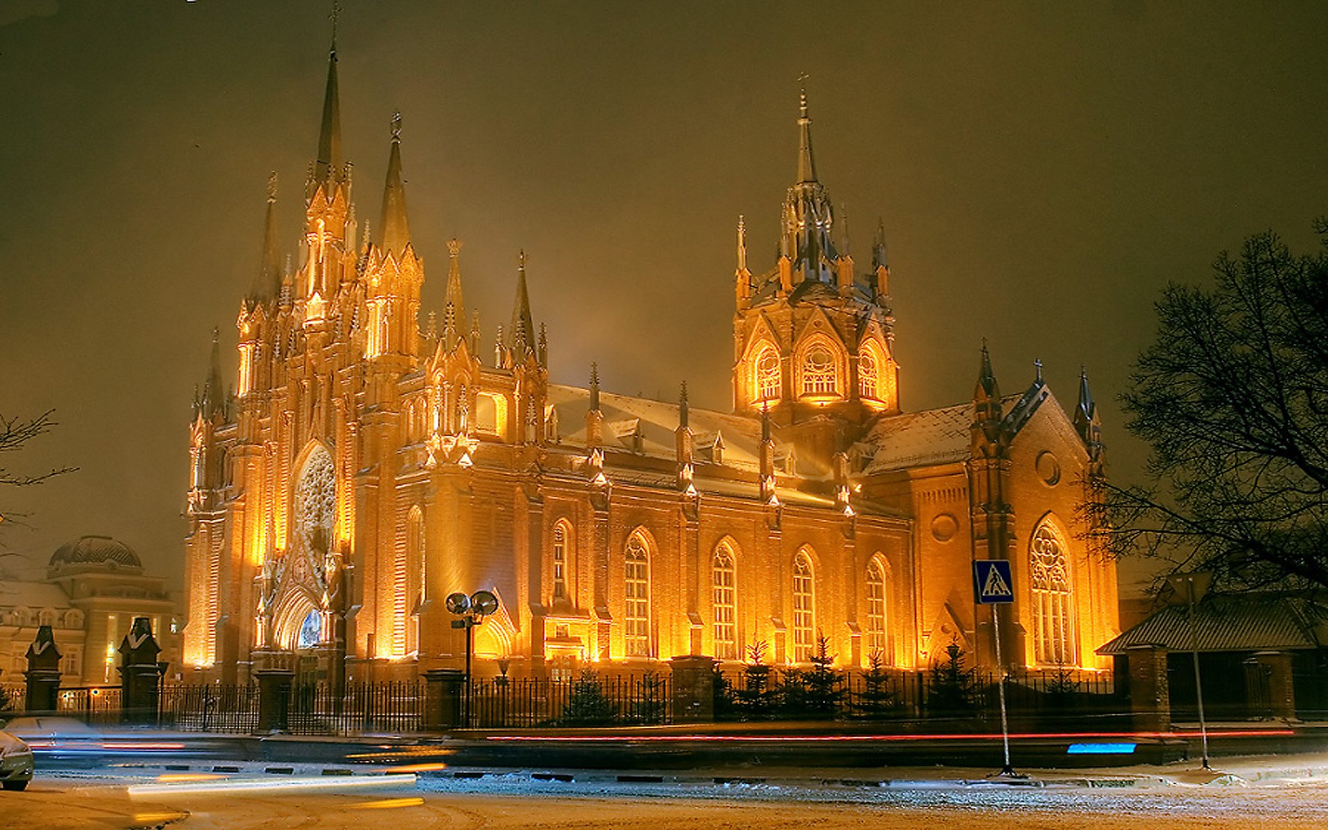 Download Night Light Religious Cathedral Image
