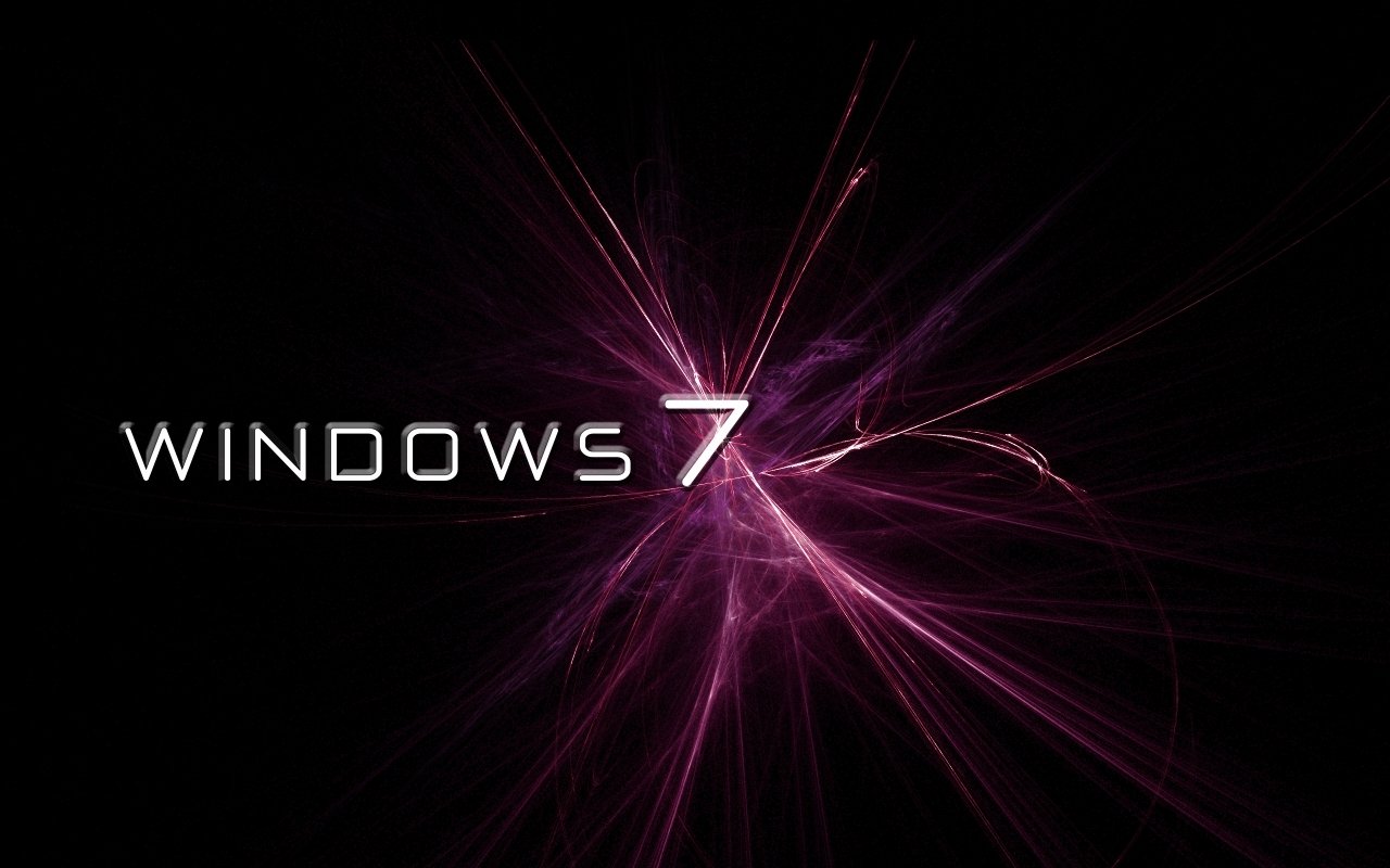 Windows 7 logo over a purple radiating light burst on a black background, a technology-themed graphic.