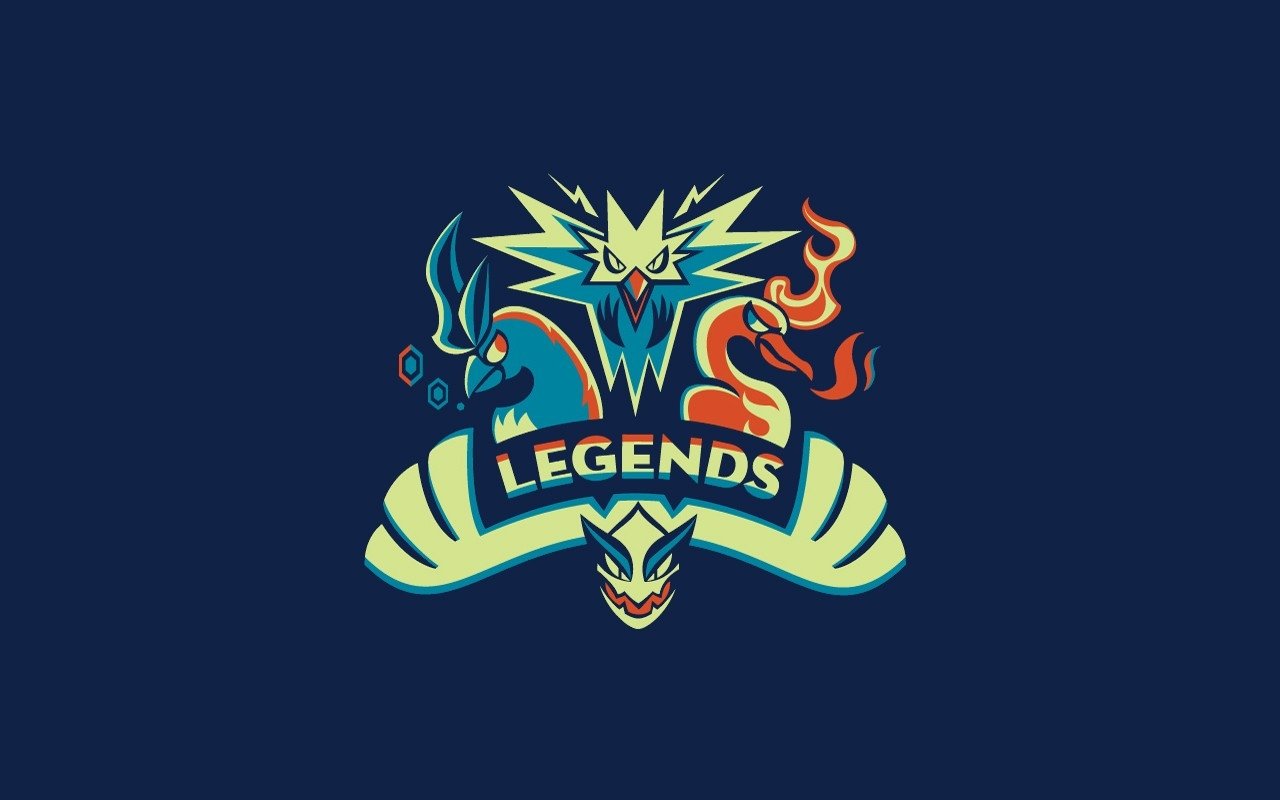 A dynamic design featuring legendary Pokémon Lugia, Moltres, Zapdos, and Articuno, with the word LEGENDS prominently displayed, celebrating their iconic status in the Pokémon video game series.
