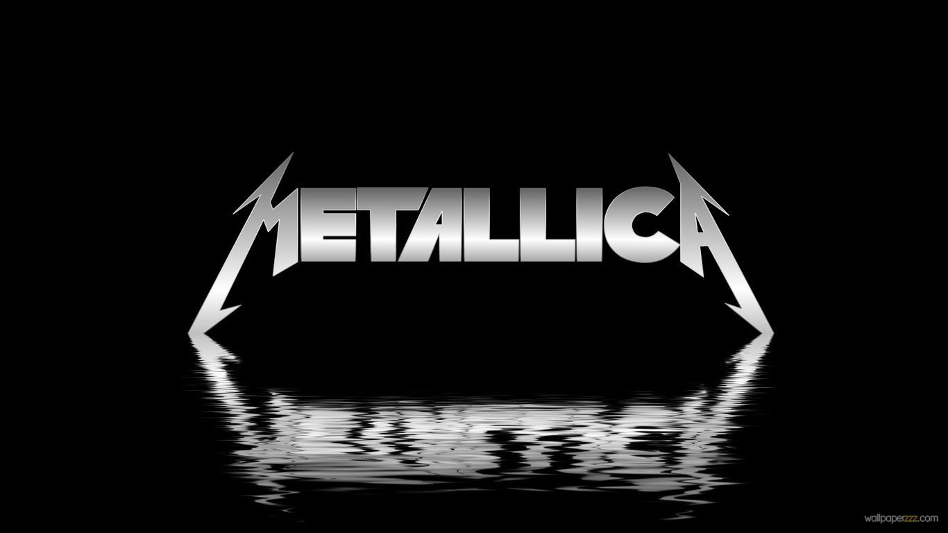 A sleek, metallic logo of Metallica reflected on a dark background, embodying the iconic heavy metal band's powerful presence in music.