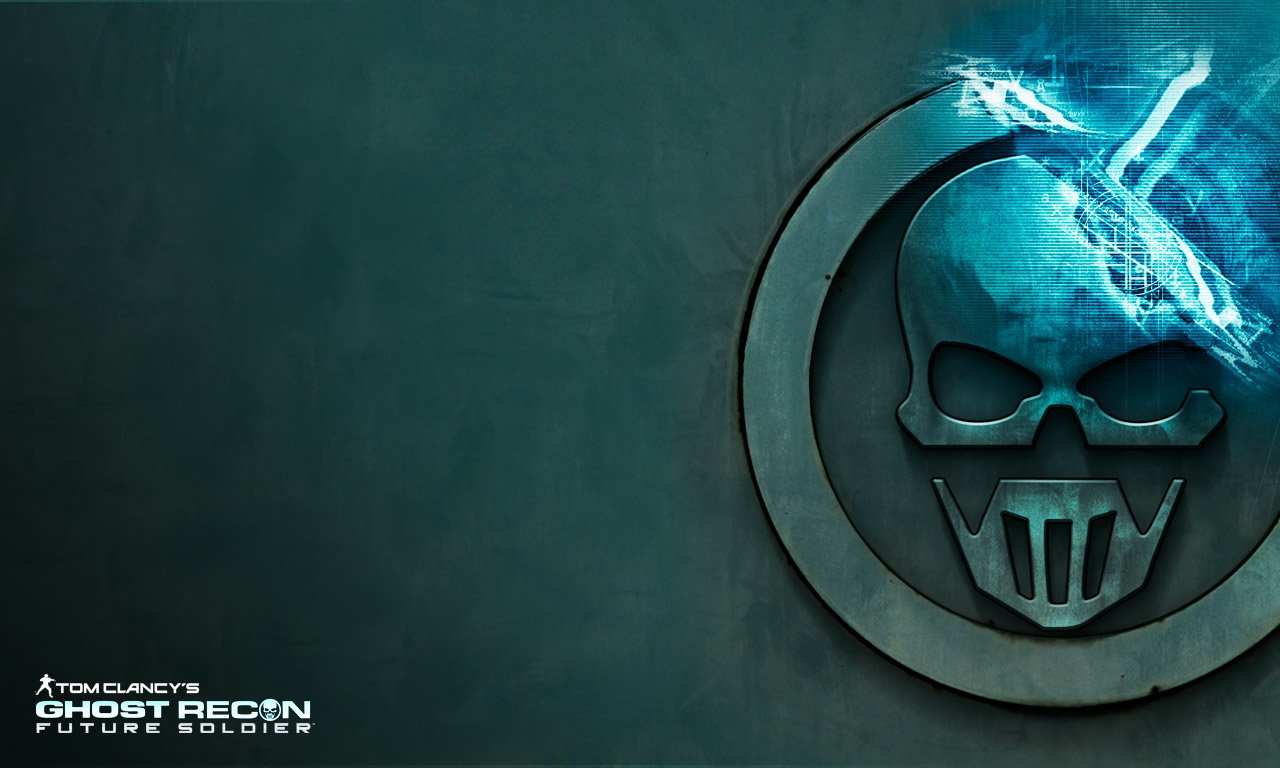 Logo featuring a skull with a futuristic helmet and a helicopter silhouette, representing the video game Tom Clancy's Ghost Recon: Future Soldier.