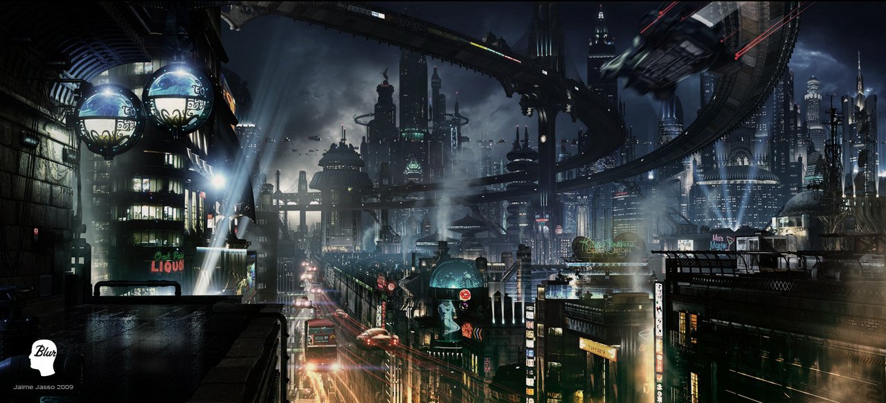 A vibrant cyberpunk cityscape featuring futuristic architecture, neon lights, and elevated transport, showcasing the essence of sci-fi urban life.