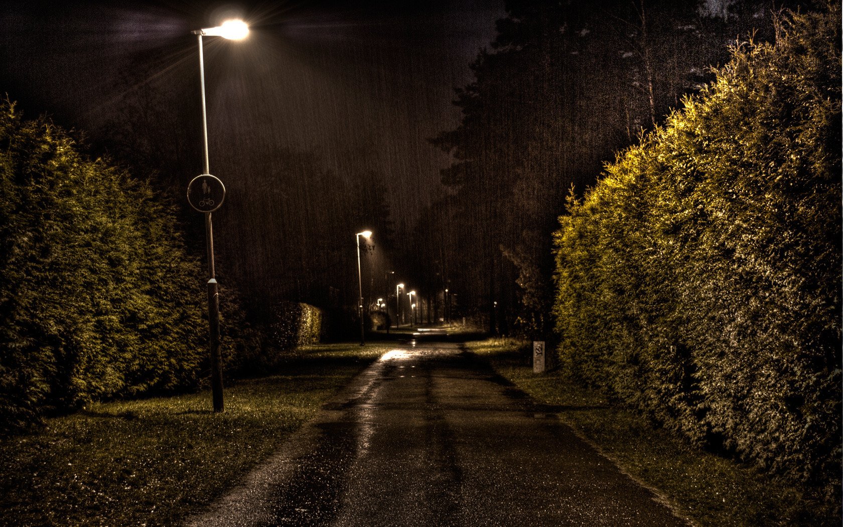 rain street light man made path Image