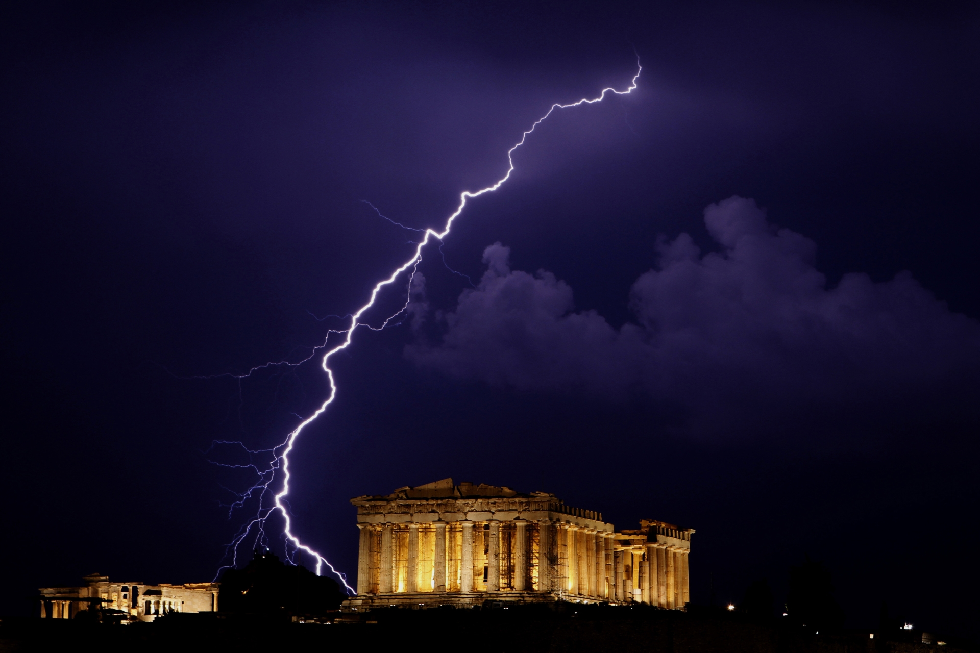 Download wallpaper lights, Greece, The Parthenon, Athens, The Acropolis,  section city in resolution 2800x1480