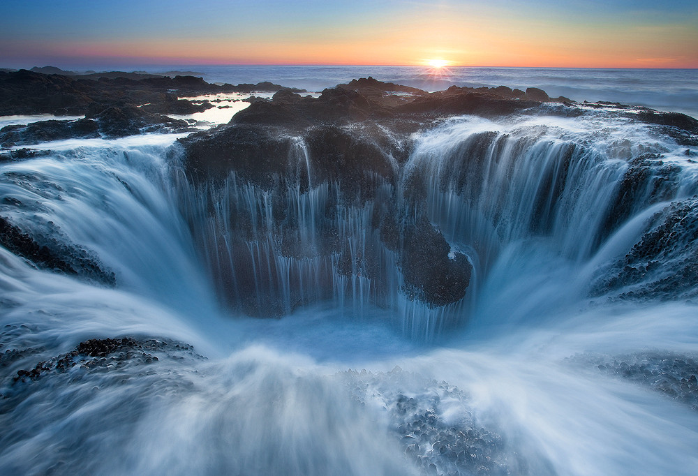 Download Nature Waterfall Ocean Sunset Landscape Image