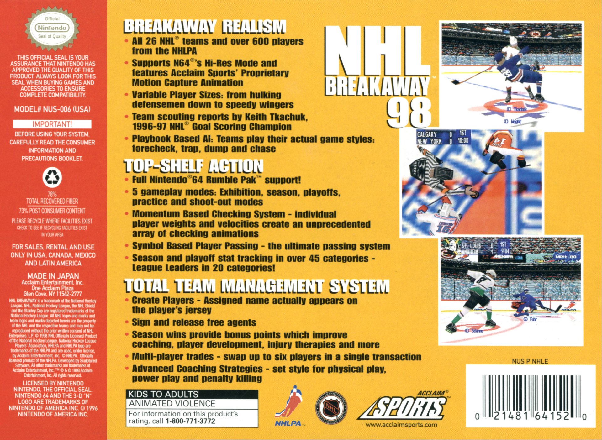 video game NHL Breakaway 98 Image