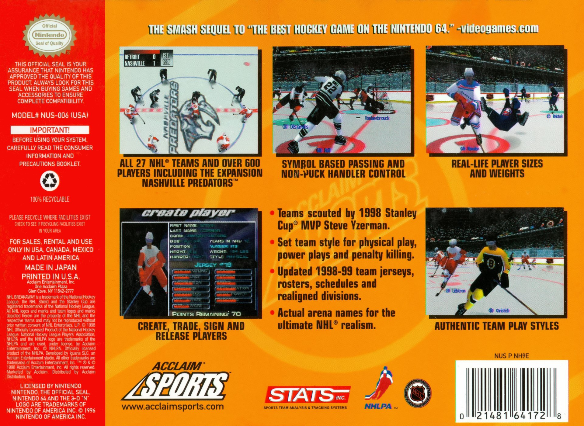 NHL Breakaway 99 Video Game Box Art - ID: 27316 - Image Abyss