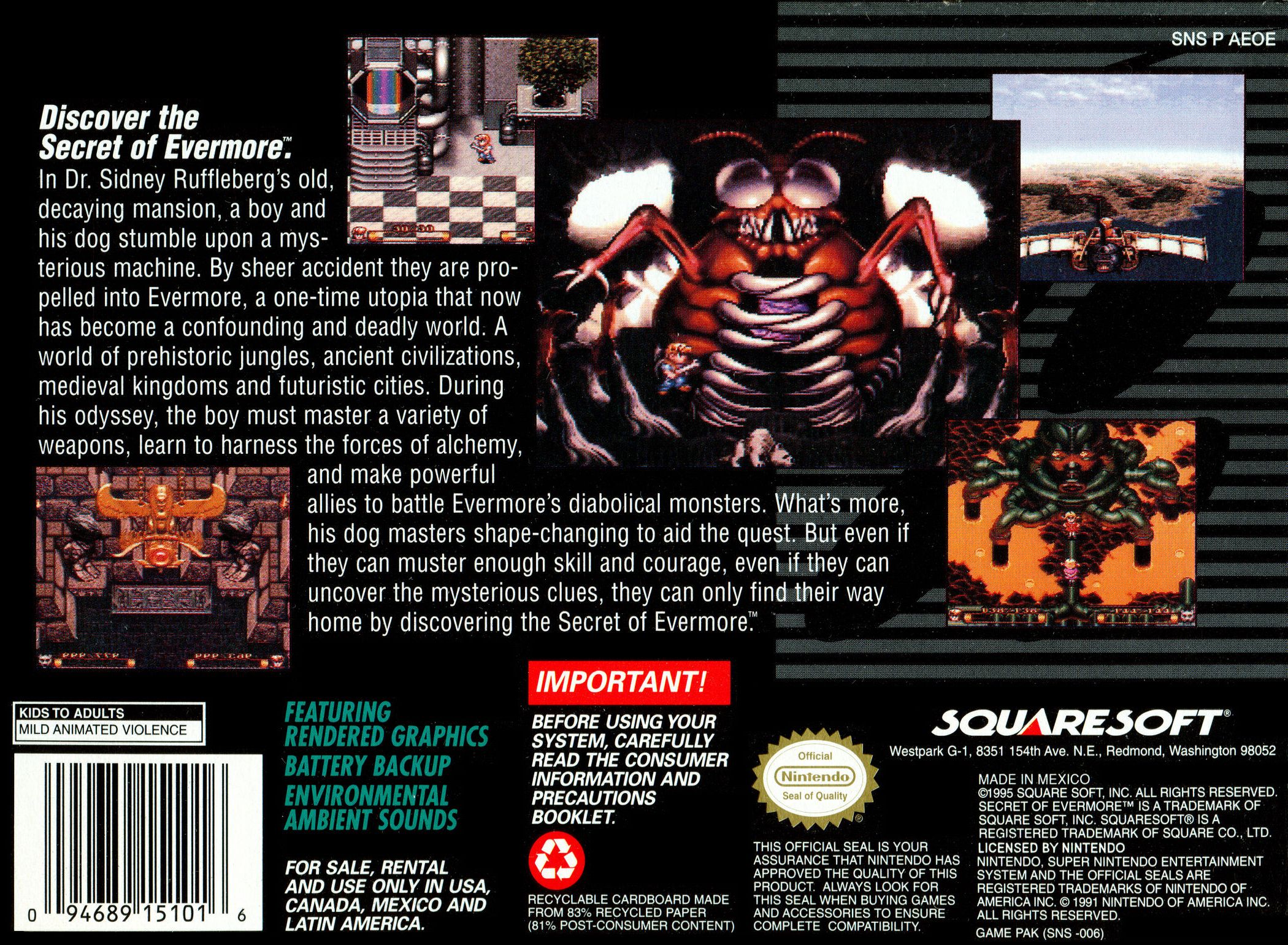 Secret of Evermore Video Game Box Art - ID: 27856 - Image Abyss.