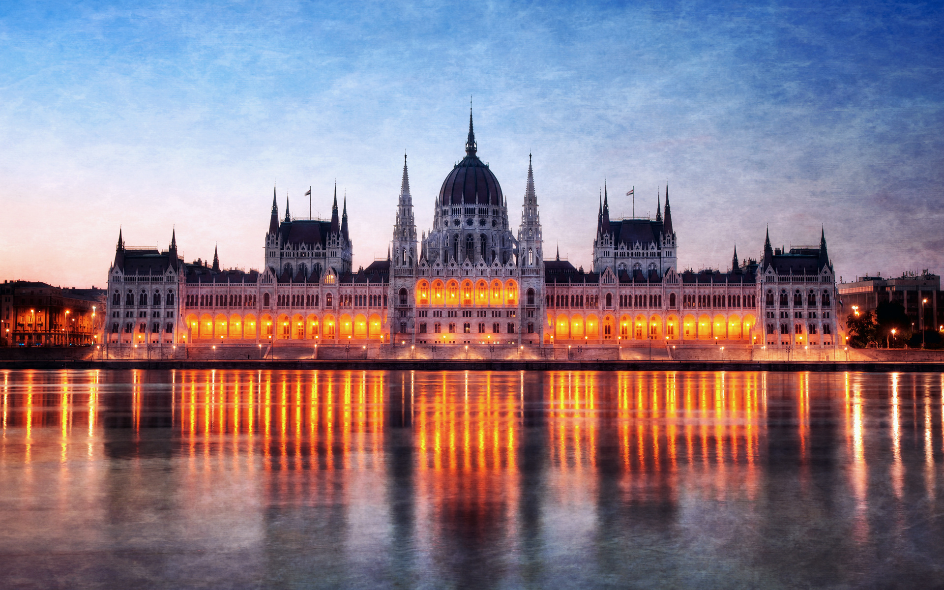 Parliament and Danube river at dusk, Budapest