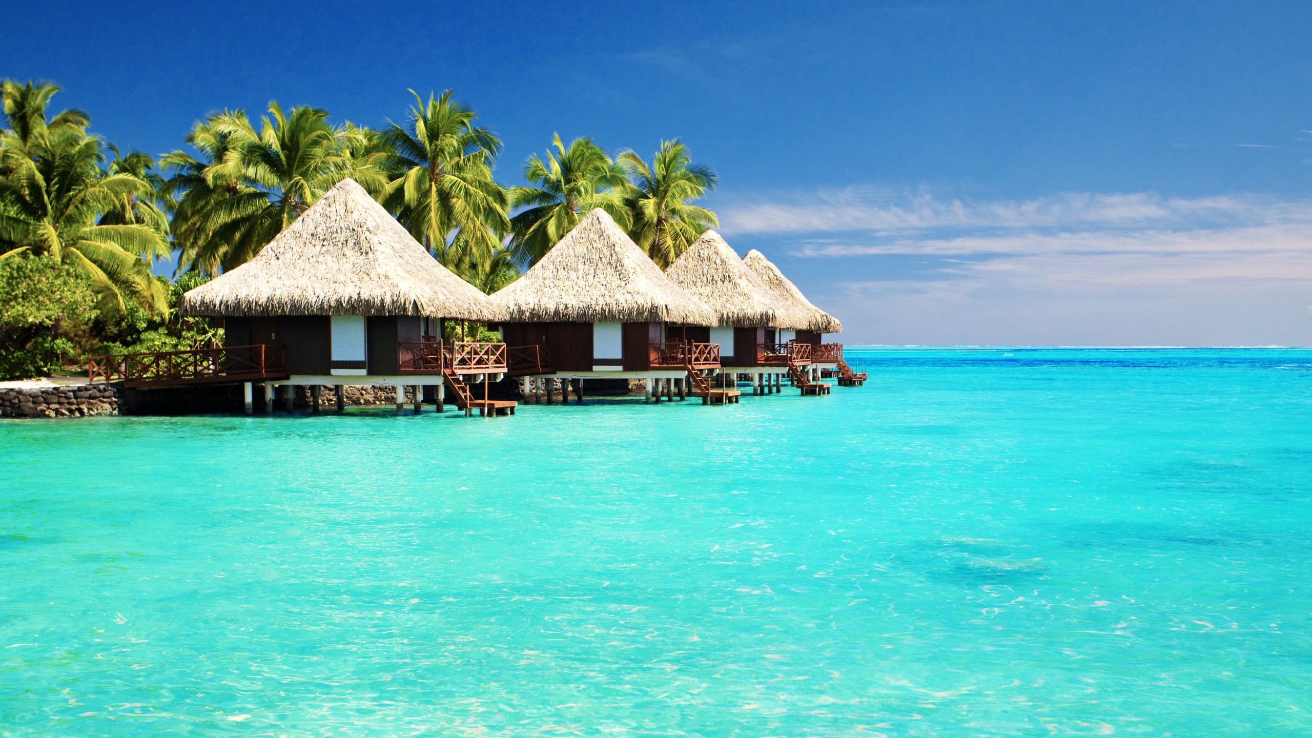 Beach Huts on Tropical Ocean