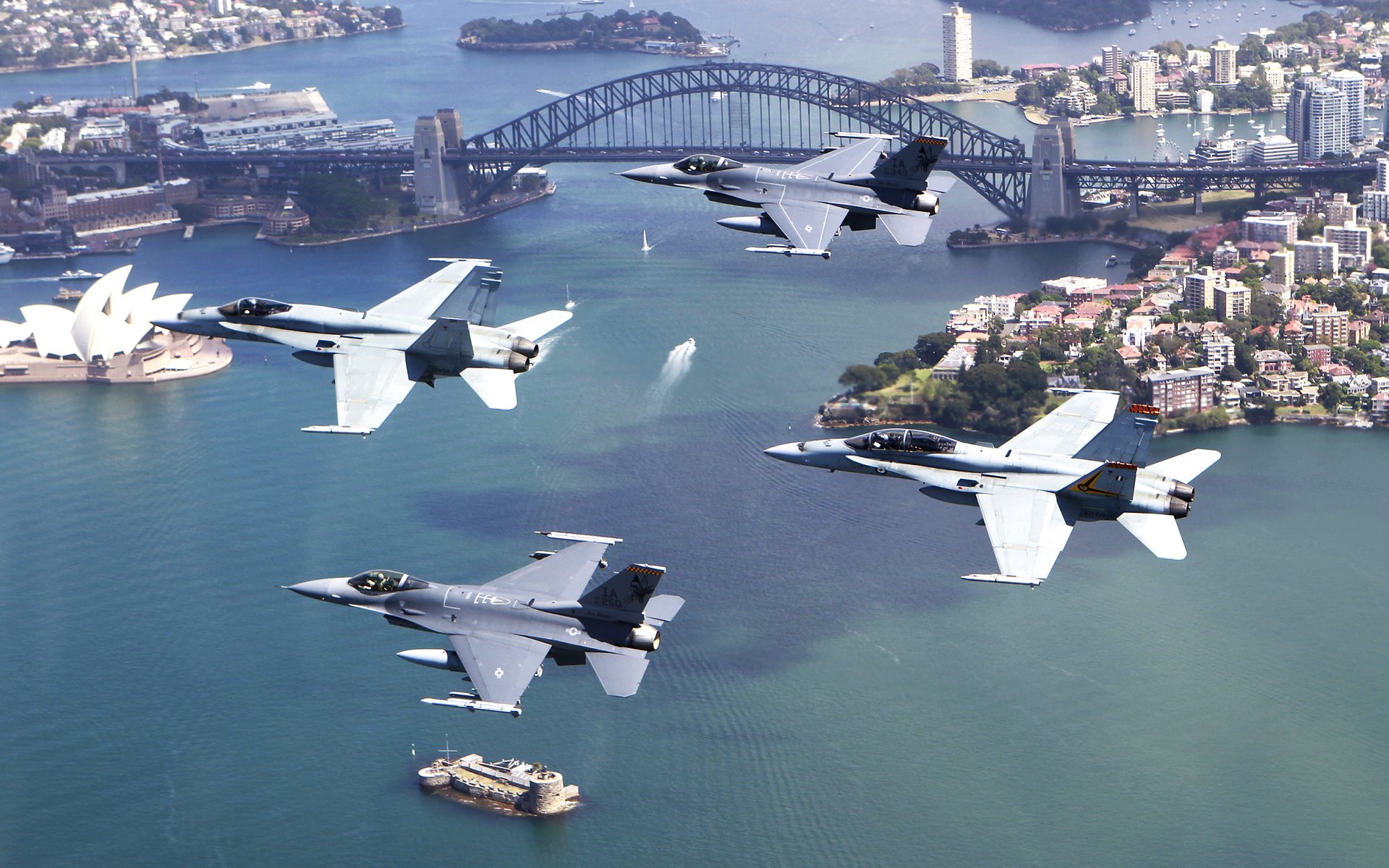 Australia Sydney Harbour Bridge military jet fighter Image