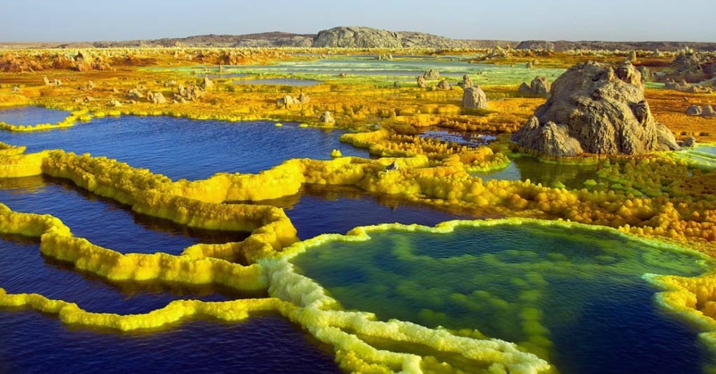 Dallol, Ethiopia, volcanoes, geysers and cracked earth